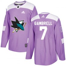 Youth Adidas San Jose Sharks Dylan Gambrell Purple Hockey Fights Cancer Jersey - Authentic