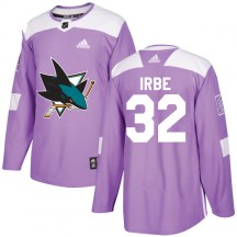 Youth Adidas San Jose Sharks Arturs Irbe Purple Hockey Fights Cancer Jersey - Authentic