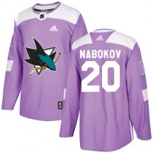 Youth Adidas San Jose Sharks Evgeni Nabokov Purple Hockey Fights Cancer Jersey - Authentic