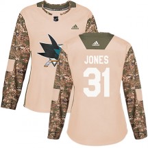 Women's Adidas San Jose Sharks Martin Jones Camo Veterans Day Practice Jersey - Authentic