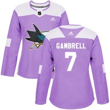 Women's Adidas San Jose Sharks Dylan Gambrell Purple Hockey Fights Cancer Jersey - Authentic