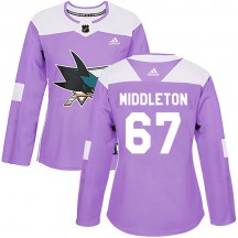 Women's Adidas San Jose Sharks Jacob Middleton Purple Hockey Fights Cancer Jersey - Authentic