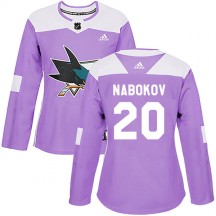 Women's Adidas San Jose Sharks Evgeni Nabokov Purple Hockey Fights Cancer Jersey - Authentic