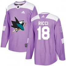 Men's Adidas San Jose Sharks Mike Ricci Purple Hockey Fights Cancer Jersey - Authentic