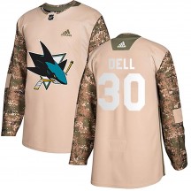 Youth Adidas San Jose Sharks Aaron Dell Camo Veterans Day Practice Jersey - Authentic