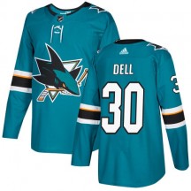 Youth Adidas San Jose Sharks Aaron Dell Green Teal Home Jersey - Authentic