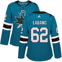 Women's Adidas San Jose Sharks Kevin Labanc Green Teal Home Jersey - Authentic