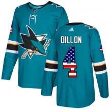 Youth Adidas San Jose Sharks Brenden Dillon Green Teal USA Flag Fashion Jersey - Authentic