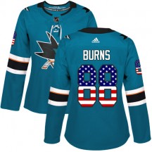 Women's Adidas San Jose Sharks Brent Burns Green Teal USA Flag Fashion Jersey - Authentic