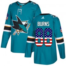 Youth Adidas San Jose Sharks Brent Burns Green Teal USA Flag Fashion Jersey - Authentic