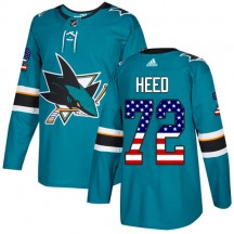 Men's Adidas San Jose Sharks Tim Heed Green Teal USA Flag Fashion Jersey - Authentic