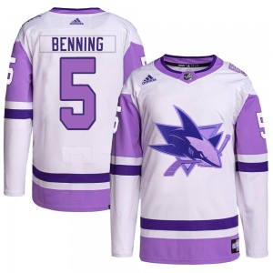 Men's Adidas San Jose Sharks Matt Benning White/Purple Hockey Fights Cancer Primegreen Jersey - Authentic