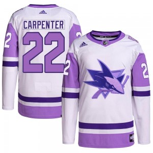 Men's Adidas San Jose Sharks Ryan Carpenter White/Purple Hockey Fights Cancer Primegreen Jersey - Authentic