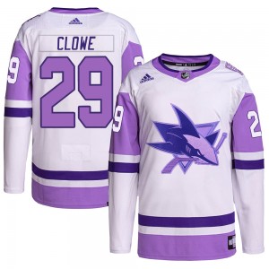 Men's Adidas San Jose Sharks Ryane Clowe White/Purple Hockey Fights Cancer Primegreen Jersey - Authentic