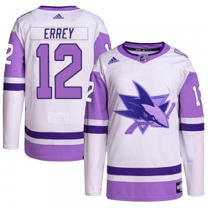 Men's Adidas San Jose Sharks Bob Errey White/Purple Hockey Fights Cancer Primegreen Jersey - Authentic