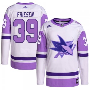 Men's Adidas San Jose Sharks Jeff Friesen White/Purple Hockey Fights Cancer Primegreen Jersey - Authentic