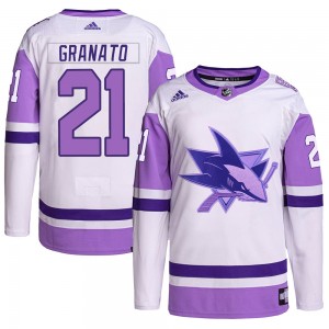 Men's Adidas San Jose Sharks Tony Granato White/Purple Hockey Fights Cancer Primegreen Jersey - Authentic
