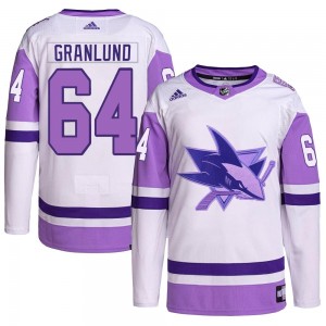Men's Adidas San Jose Sharks Mikael Granlund White/Purple Hockey Fights Cancer Primegreen Jersey - Authentic