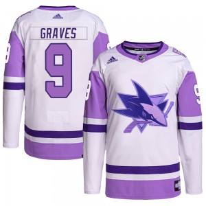 Men's Adidas San Jose Sharks Adam Graves White/Purple Hockey Fights Cancer Primegreen Jersey - Authentic