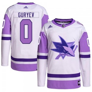 Men's Adidas San Jose Sharks Artem Guryev White/Purple Hockey Fights Cancer Primegreen Jersey - Authentic