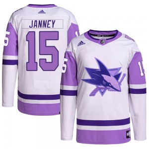 Men's Adidas San Jose Sharks Craig Janney White/Purple Hockey Fights Cancer Primegreen Jersey - Authentic