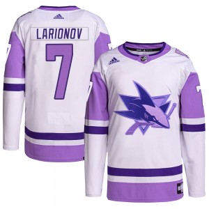 Men's Adidas San Jose Sharks Igor Larionov White/Purple Hockey Fights Cancer Primegreen Jersey - Authentic