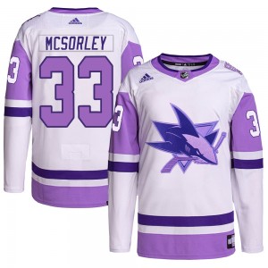 Men's Adidas San Jose Sharks Marty Mcsorley White/Purple Hockey Fights Cancer Primegreen Jersey - Authentic
