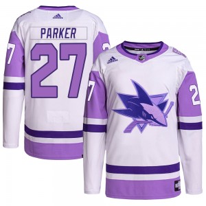 Men's Adidas San Jose Sharks Scott Parker White/Purple Hockey Fights Cancer Primegreen Jersey - Authentic