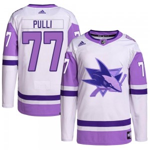 Men's Adidas San Jose Sharks Valtteri Pulli White/Purple Hockey Fights Cancer Primegreen Jersey - Authentic