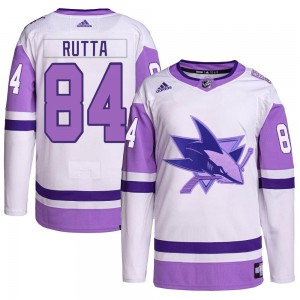 Men's Adidas San Jose Sharks Jan Rutta White/Purple Hockey Fights Cancer Primegreen Jersey - Authentic