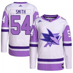 Men's Adidas San Jose Sharks Givani Smith White/Purple Hockey Fights Cancer Primegreen Jersey - Authentic
