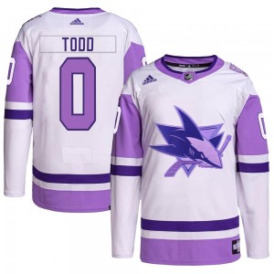 Men's Adidas San Jose Sharks Nathan Todd White/Purple Hockey Fights Cancer Primegreen Jersey - Authentic
