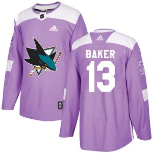 Youth Adidas San Jose Sharks Jamie Baker Purple Hockey Fights Cancer Jersey - Authentic
