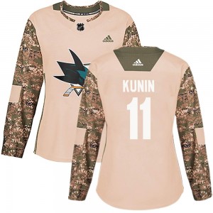 Women's Adidas San Jose Sharks Luke Kunin Camo Veterans Day Practice Jersey - Authentic
