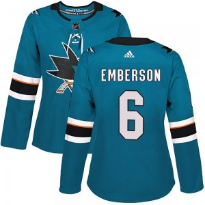Women's Adidas San Jose Sharks Ty Emberson Teal Home Jersey - Authentic