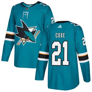Youth Adidas San Jose Sharks Craig Coxe Teal Home Jersey - Authentic