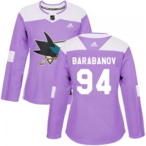 Women's Adidas San Jose Sharks Alexander Barabanov Purple Hockey Fights Cancer Jersey - Authentic