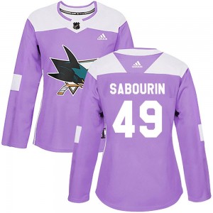 Women's Adidas San Jose Sharks Scott Sabourin Purple Hockey Fights Cancer Jersey - Authentic