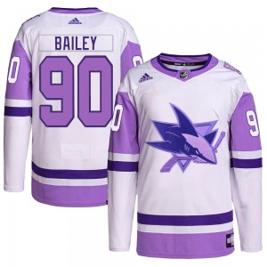 Youth Adidas San Jose Sharks Justin Bailey White/Purple Hockey Fights Cancer Primegreen Jersey - Authentic