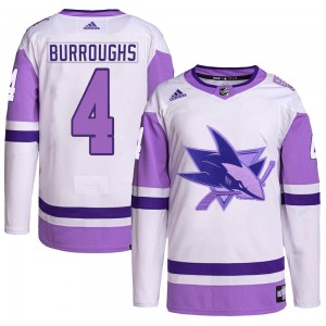 Youth Adidas San Jose Sharks Kyle Burroughs White/Purple Hockey Fights Cancer Primegreen Jersey - Authentic