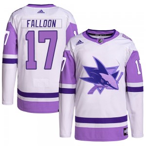 Youth Adidas San Jose Sharks Pat Falloon White/Purple Hockey Fights Cancer Primegreen Jersey - Authentic