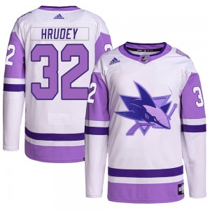 Youth Adidas San Jose Sharks Kelly Hrudey White/Purple Hockey Fights Cancer Primegreen Jersey - Authentic