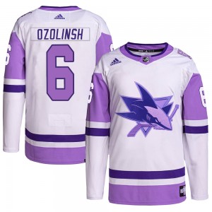 Youth Adidas San Jose Sharks Sandis Ozolinsh White/Purple Hockey Fights Cancer Primegreen Jersey - Authentic