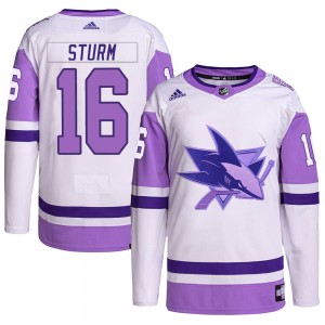 Youth Adidas San Jose Sharks Marco Sturm White/Purple Hockey Fights Cancer Primegreen Jersey - Authentic
