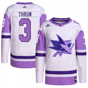 Youth Adidas San Jose Sharks Henry Thrun White/Purple Hockey Fights Cancer Primegreen Jersey - Authentic