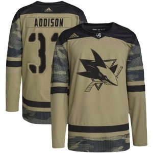 Youth Adidas San Jose Sharks Calen Addison Camo Military Appreciation Practice Jersey - Authentic