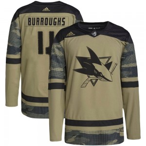 Youth Adidas San Jose Sharks Kyle Burroughs Camo Military Appreciation Practice Jersey - Authentic