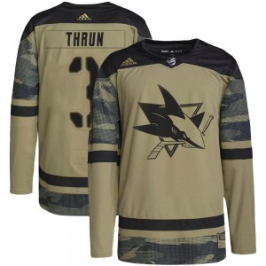 Youth Adidas San Jose Sharks Henry Thrun Camo Military Appreciation Practice Jersey - Authentic