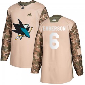Men's Adidas San Jose Sharks Ty Emberson Camo Veterans Day Practice Jersey - Authentic