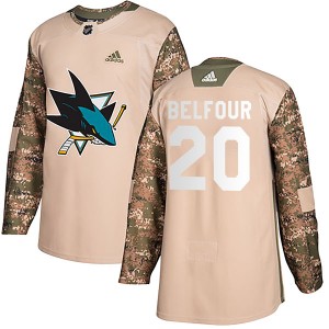 Youth Adidas San Jose Sharks Ed Belfour Camo Veterans Day Practice Jersey - Authentic